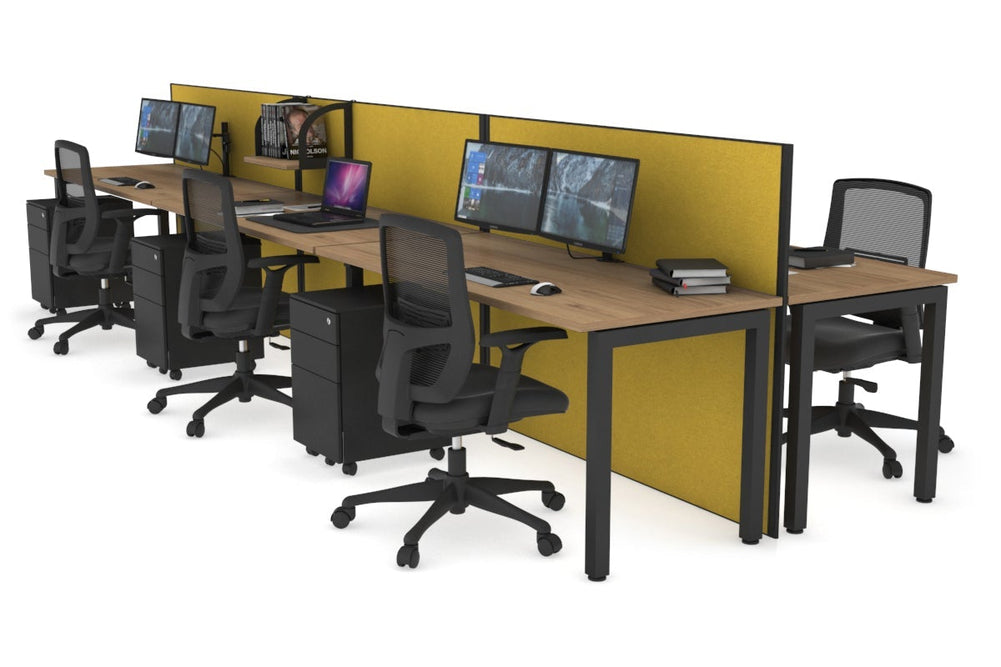 Horizon Quadro 6p Bench Square Legs Office Workstation [1600L x 700W]-black leg salvage oak mustard yellow (1200H x 4800W)