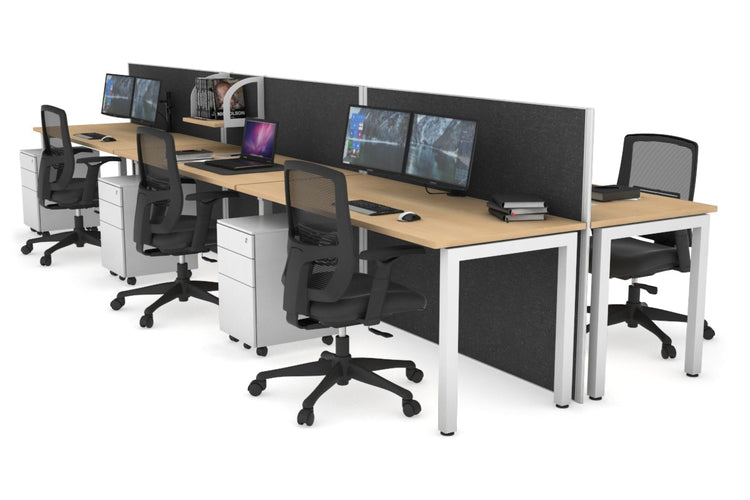Horizon Quadro 6p Bench Square Leg Office Workstation [1600L x 700W] Jasonl white leg maple moody charcoal (1200H x 4800W)