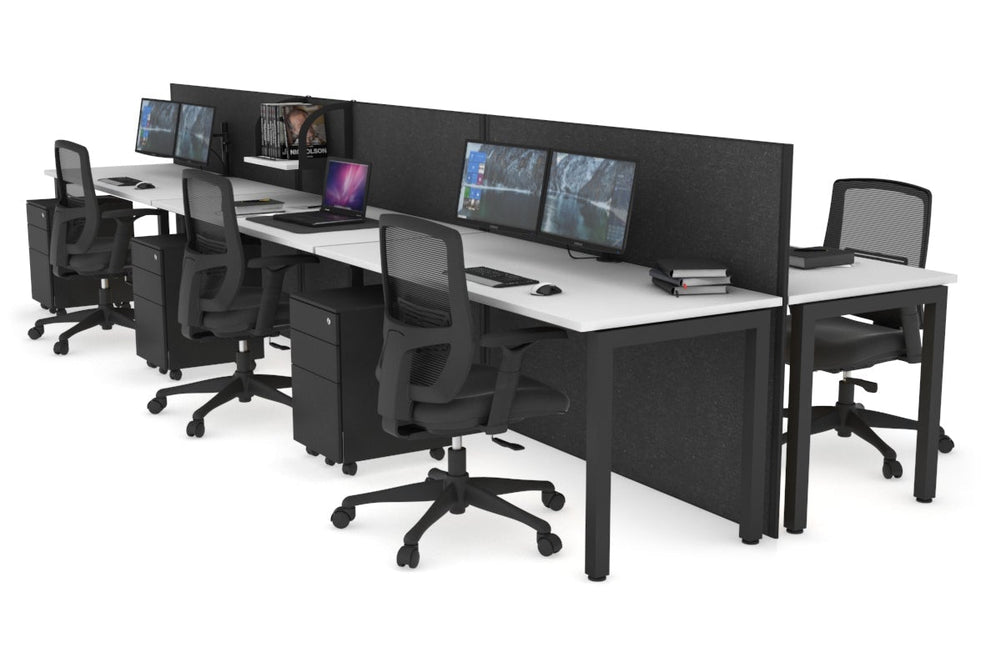 Horizon Quadro 6p Bench Square Legs Office Workstation [1600L x 700W]-black leg white moody charcoal (1200H x 4800W)