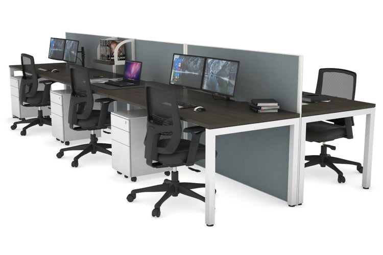 Horizon Quadro 6p Bench Square Leg Office Workstation [1600L x 800W with Cable Scallop] Jasonl white leg dark oak cool grey (1200H x 4800W)