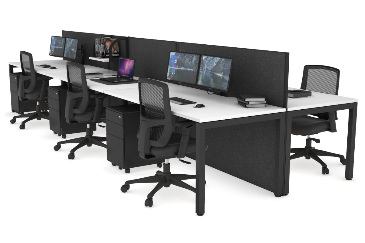 Horizon Quadro 6p Bench Square Leg Office Workstation [1600L x 800W with Cable Scallop] Jasonl black leg white moody charcoal (1200H x 4800W)