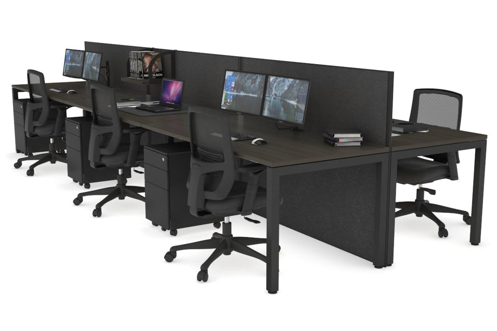 Horizon Quadro 6p Bench Square Legs Office Workstation [1600L x 800W with Cable Scallop]-black leg dark oak moody charcoal (1200H x 4800W)