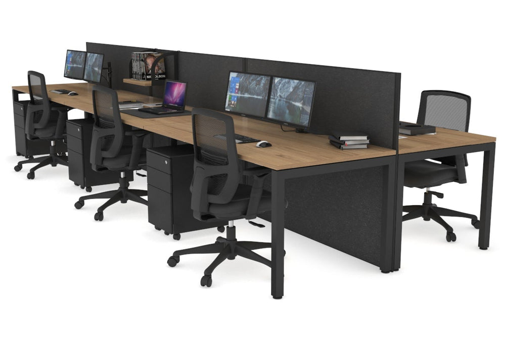 Horizon Quadro 6p Bench Square Legs Office Workstation [1600L x 800W with Cable Scallop]-black leg salvage oak moody charcoal (1200H x 4800W)
