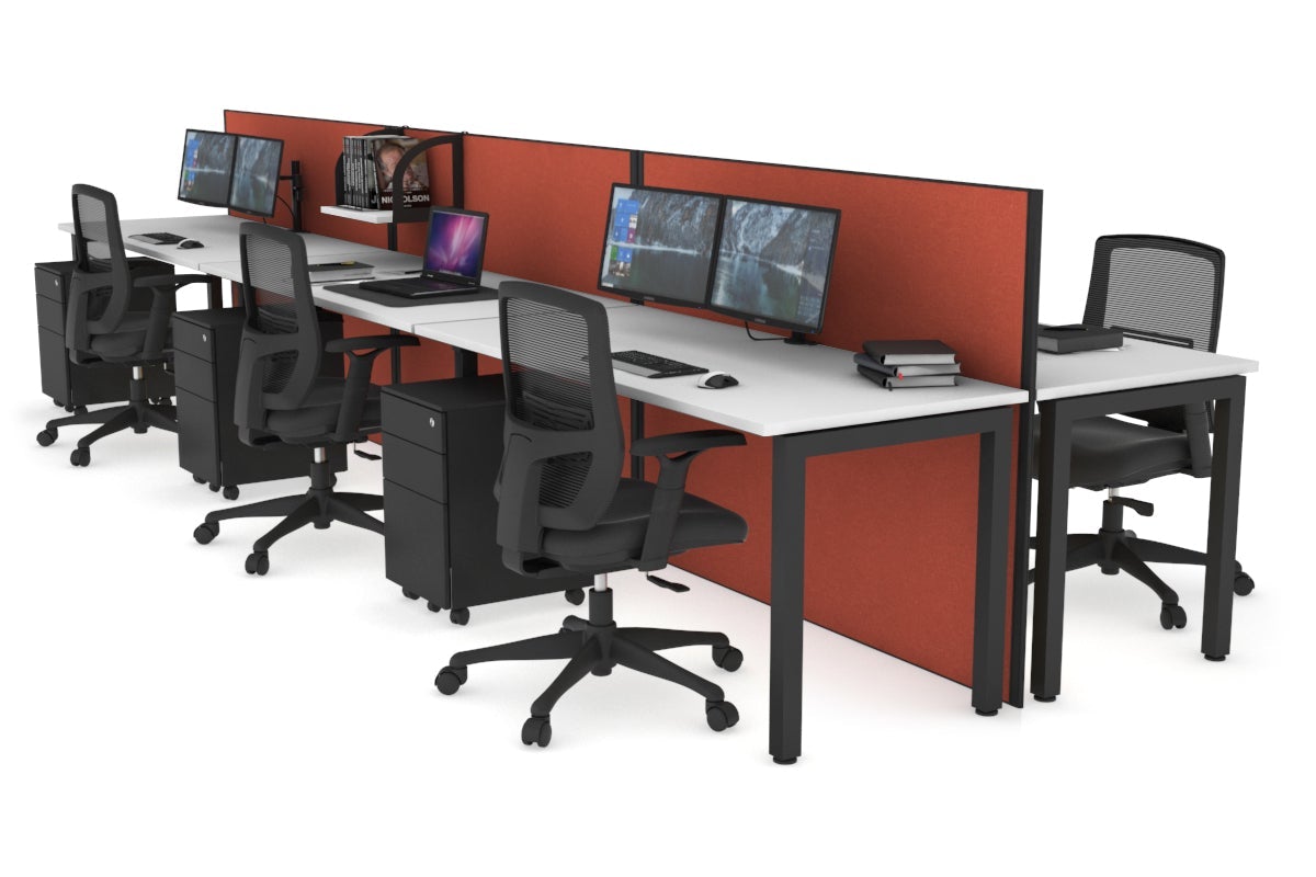 Horizon Quadro 6p Bench Square Leg Office Workstation [1800L x 700W] Jasonl black leg white orange squash (1200H x 5400W)