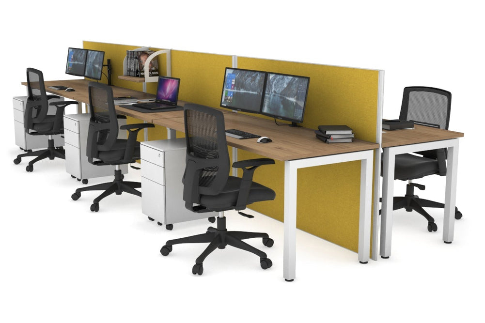 Horizon Quadro 6p Bench Square Legs Office Workstation [1800L x 700W]-white leg salvage oak mustard yellow (1200H x 5400W)