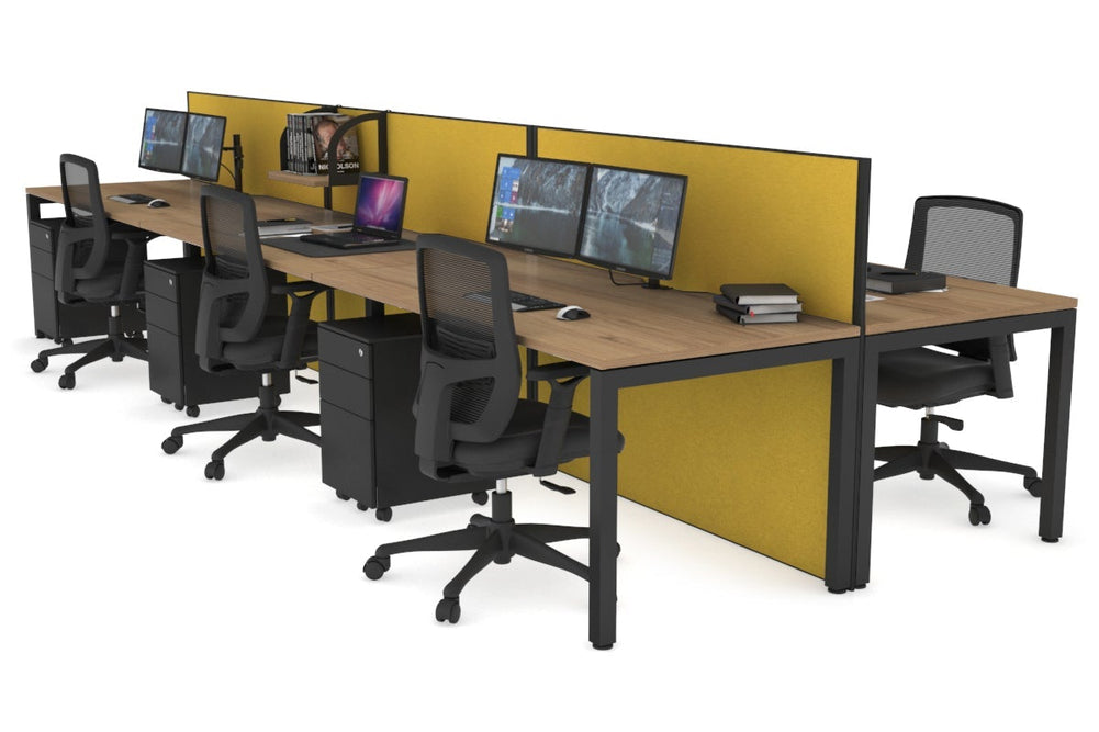 Horizon Quadro 6p Bench Square Legs Office Workstation [1800L x 800W with Cable Scallop]-black leg salvage oak mustard yellow (1200H x 5400W)