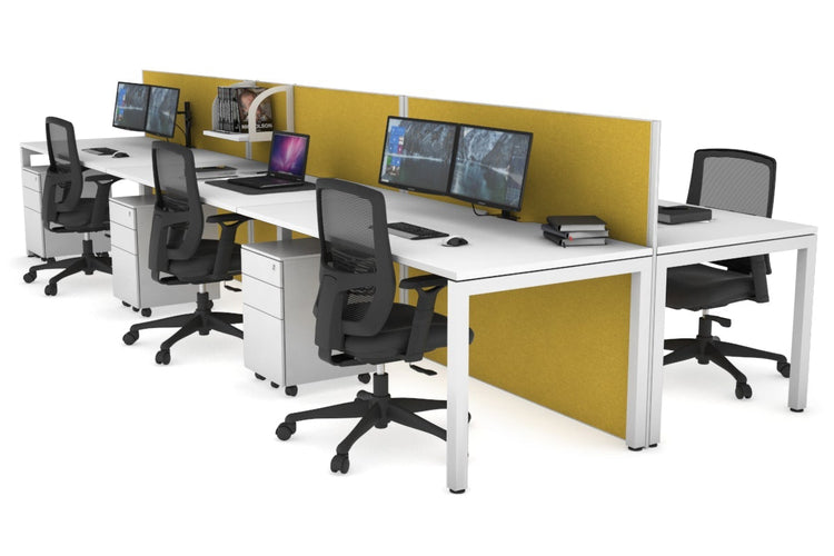 Horizon Quadro 6p Bench Square Leg Office Workstation [1800L x 800W with Cable Scallop] Jasonl white leg white mustard yellow (1200H x 5400W)