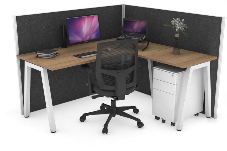 Horizon Quadro A Leg L-Shaped Corner Office Desk [1400L x 1450W] Jasonl white leg salvage oak moody charcoal (1200H x 1400W x 1600W)