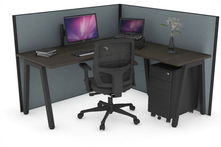 Horizon Quadro A Leg L-Shaped Corner Office Desk [1400L x 1450W] Jasonl black leg dark oak cool grey (1200H x 1400W x 1600W)