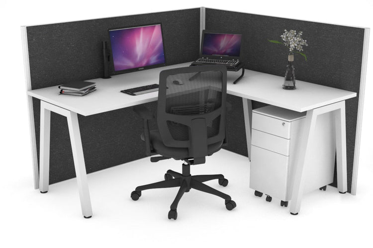 Horizon Quadro A Leg L-Shaped Corner Office Desk [1400L x 1450W] Jasonl white leg white moody charcoal (1200H x 1400W x 1600W)