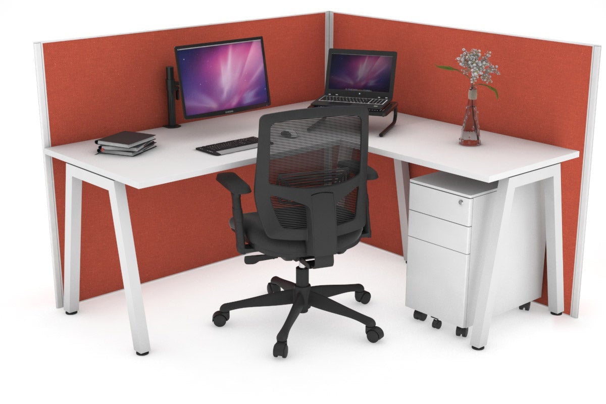 Horizon Quadro A Leg L-Shaped Corner Office Desk [1400L x 1450W] Jasonl white leg white orange squash (1200H x 1400W x 1600W)