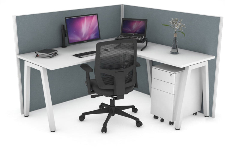 Horizon Quadro A Leg L-Shaped Corner Office Desk [1400L x 1450W] Jasonl white leg white cool grey (1200H x 1400W x 1600W)