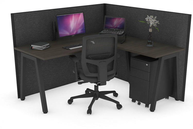 Horizon Quadro A Leg L-Shaped Corner Office Desk [1400L x 1450W] Jasonl black leg dark oak moody charcoal (1200H x 1400W x 1600W)