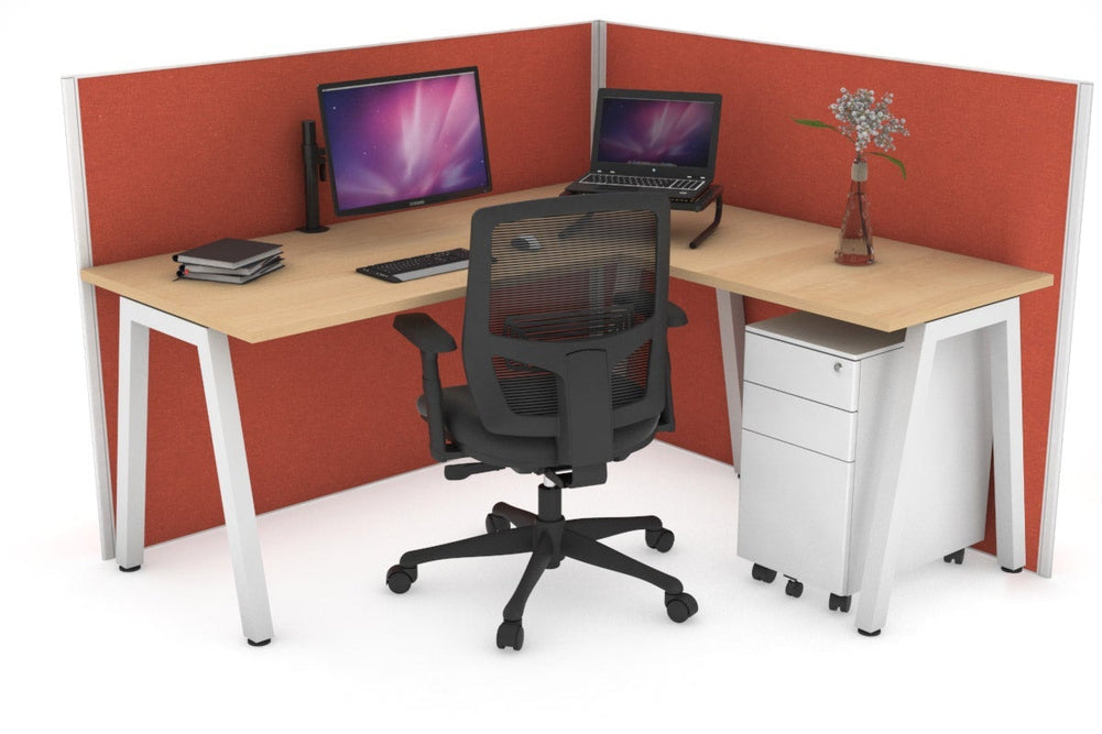 Horizon Quadro A Legs L-Shaped Corner Office Desk [1400L x 1450W]-white leg maple orange squash (1200H x 1400W x 1600W)