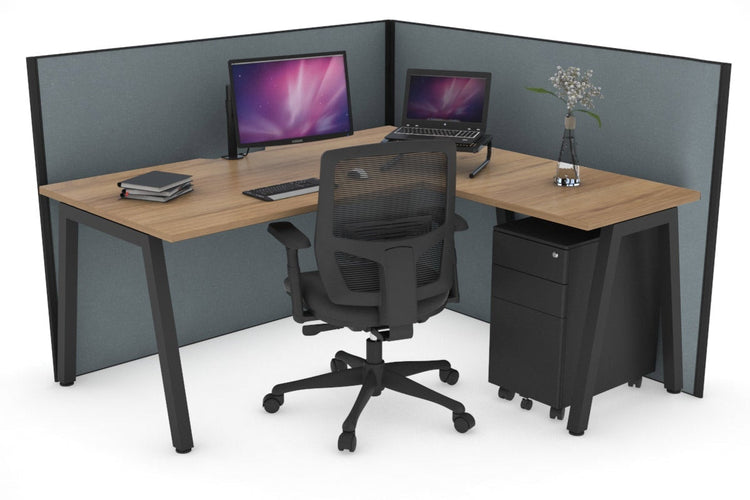Horizon Quadro A Leg L-Shaped Corner Office Desk [1400L x 1550W with Cable Scallop] Jasonl black leg salvage oak cool grey (1200H x 1400W x 1600W)
