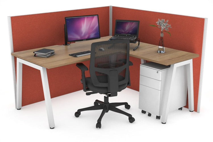 Horizon Quadro A Leg L-Shaped Corner Office Desk [1400L x 1550W with Cable Scallop] Jasonl white leg salvage oak orange squash (1200H x 1400W x 1600W)