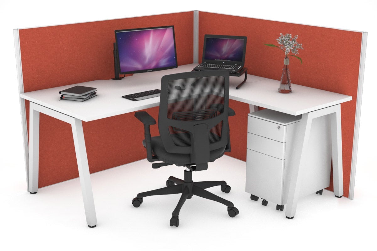 Horizon Quadro A Leg L-Shaped Corner Office Desk [1400L x 1550W with Cable Scallop] Jasonl white leg white orange squash (1200H x 1400W x 1600W)