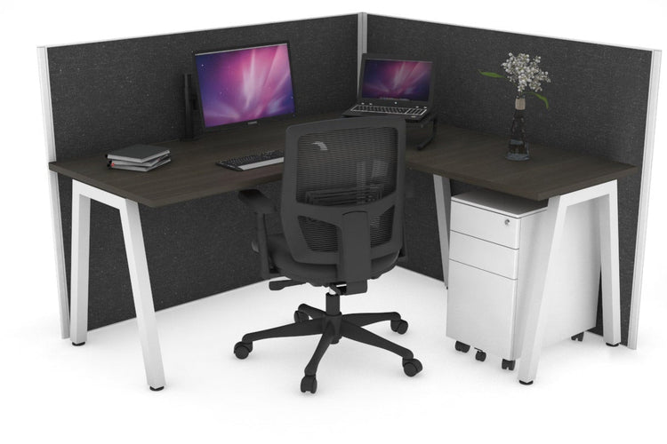 Horizon Quadro A Leg L-Shaped Corner Office Desk [1400L x 1700W] Jasonl white leg dark oak moody charcoal (1200H x 1400W x 1800W)