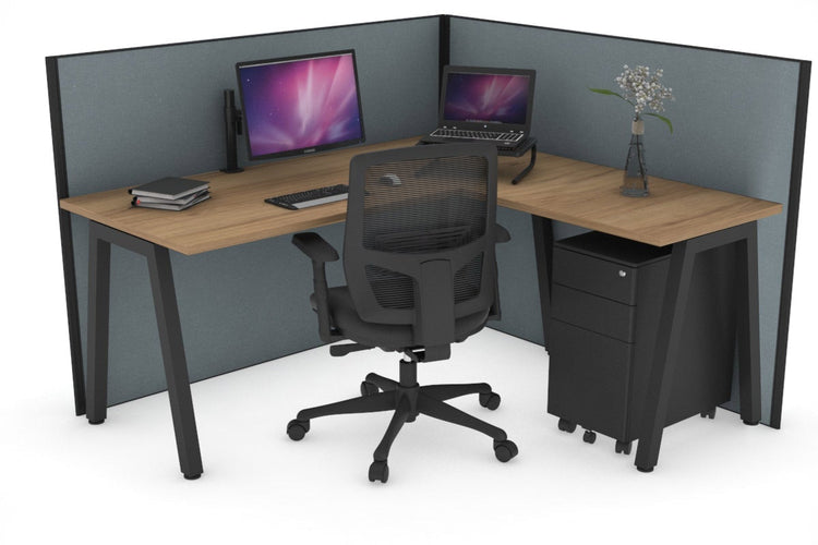 Horizon Quadro A Leg L-Shaped Corner Office Desk [1400L x 1700W] Jasonl black leg salvage oak cool grey (1200H x 1400W x 1800W)