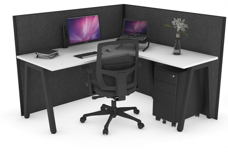 Horizon Quadro A Leg L-Shaped Corner Office Desk [1400L x 1700W] Jasonl black leg white moody charcoal (1200H x 1400W x 1800W)