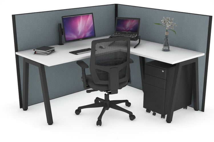 Horizon Quadro A Leg L-Shaped Corner Office Desk [1400L x 1700W] Jasonl black leg white cool grey (1200H x 1400W x 1800W)