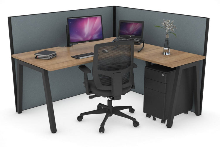 Horizon Quadro A Leg L-Shaped Corner Office Desk [1400L x 1800W with Cable Scallop] Jasonl black leg salvage oak cool grey (1200H x 1400W x 1800W)