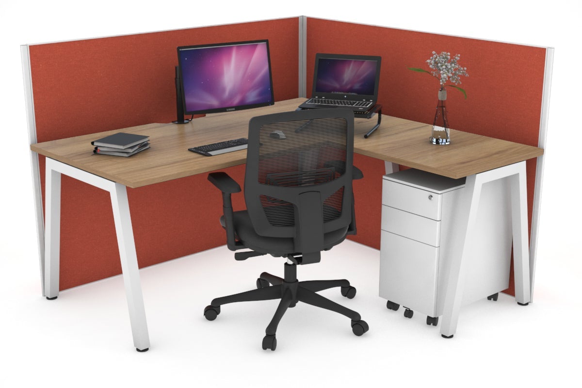 Horizon Quadro A Leg L-Shaped Corner Office Desk [1400L x 1800W with Cable Scallop] Jasonl white leg salvage oak orange squash (1200H x 1400W x 1800W)