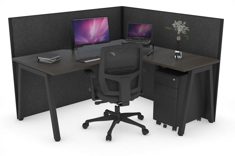 Horizon Quadro A Leg L-Shaped Corner Office Desk [1400L x 1800W with Cable Scallop] Jasonl black leg dark oak moody charcoal (1200H x 1400W x 1800W)