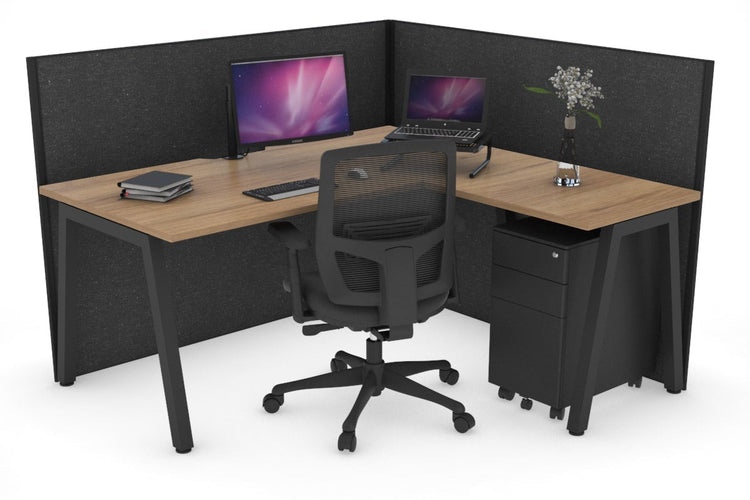 Horizon Quadro A Leg L-Shaped Corner Office Desk [1400L x 1800W with Cable Scallop] Jasonl black leg salvage oak moody charcoal (1200H x 1400W x 1800W)