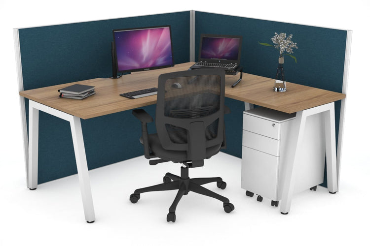 Horizon Quadro A Leg L-Shaped Corner Office Desk [1400L x 1800W with Cable Scallop] Jasonl white leg salvage oak deep blue (1200H x 1400W x 1800W)