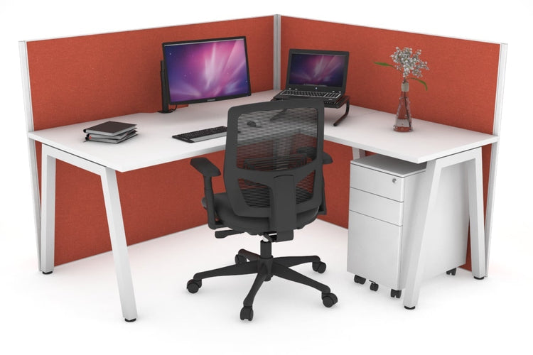 Horizon Quadro A Leg L-Shaped Corner Office Desk [1400L x 1800W with Cable Scallop] Jasonl white leg white orange squash (1200H x 1400W x 1800W)