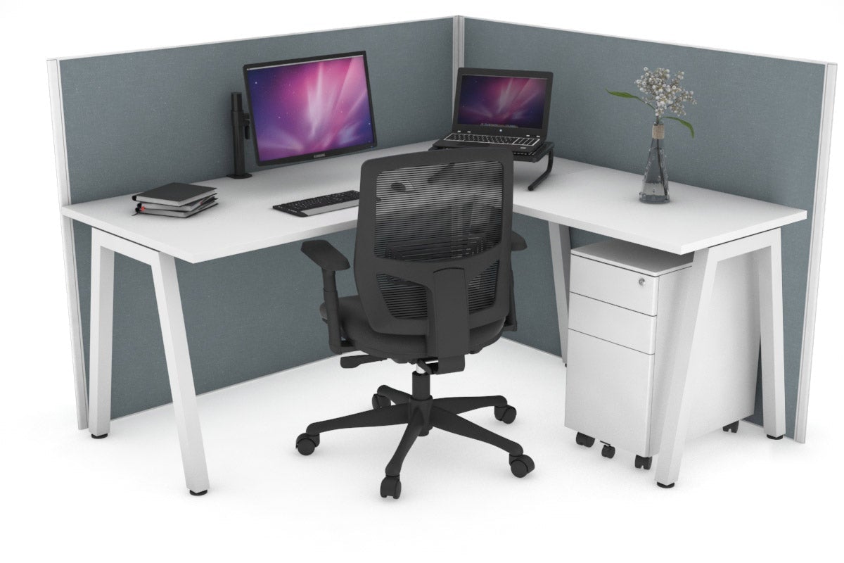 Horizon Quadro A Leg L-Shaped Corner Office Desk [1600L x 1450W] Jasonl white leg white cool grey (1200H x 1600W x 1600W)
