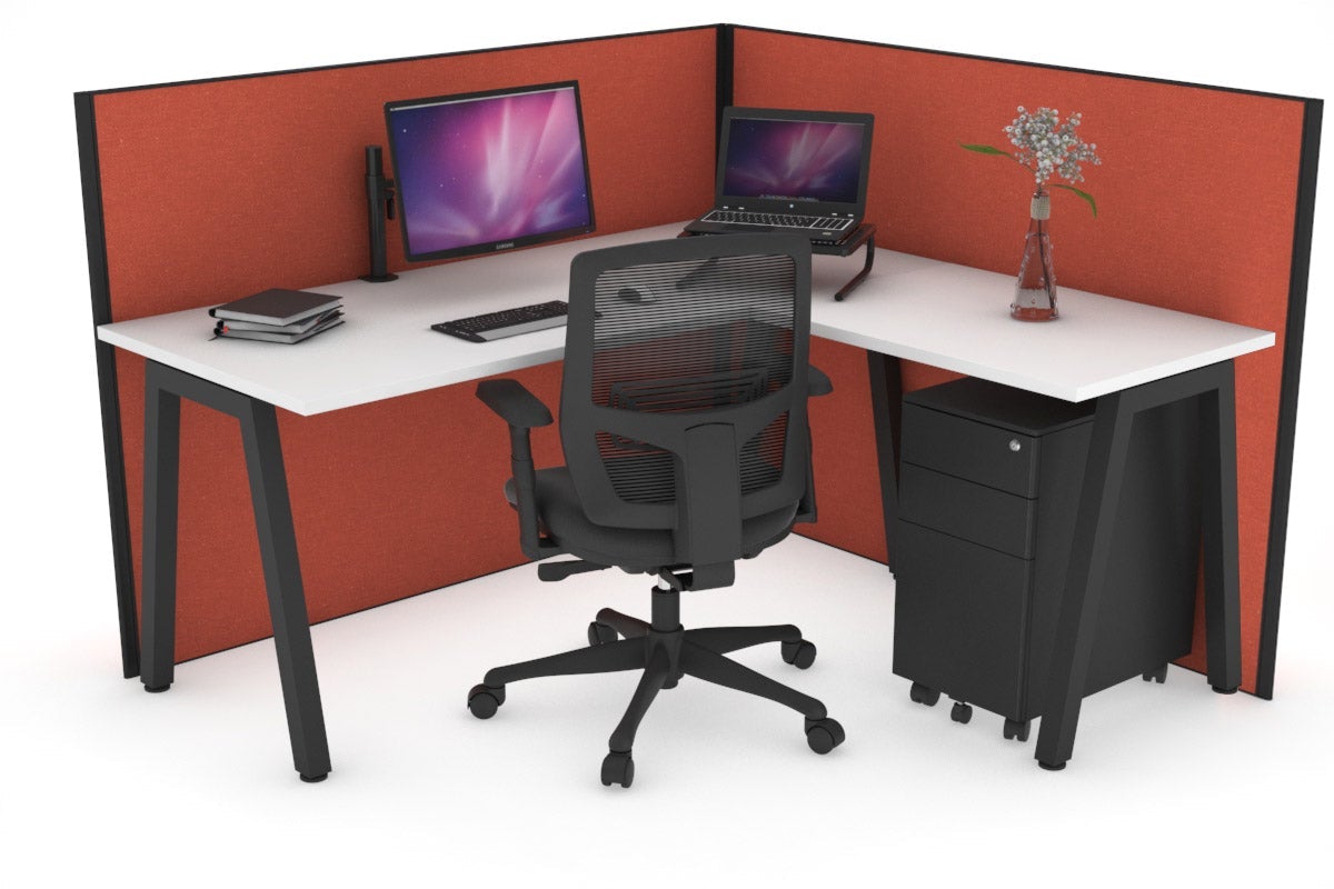 Horizon Quadro A Leg L-Shaped Corner Office Desk [1600L x 1450W] Jasonl black leg white orange squash (1200H x 1600W x 1600W)