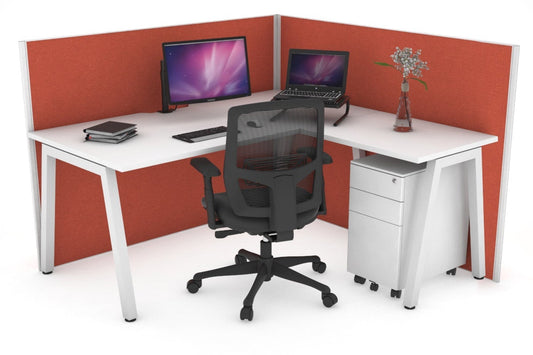 Horizon Quadro A Leg L-Shaped Corner Office Desk [1600L x 1550W with Cable Scallop] Jasonl white leg white orange squash (1200H x 1600W x 1600W)