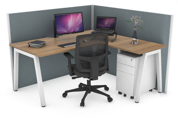 Horizon Quadro A Leg L-Shaped Corner Office Desk [1600L x 1550W with Cable Scallop] Jasonl white leg salvage oak cool grey (1200H x 1600W x 1600W)