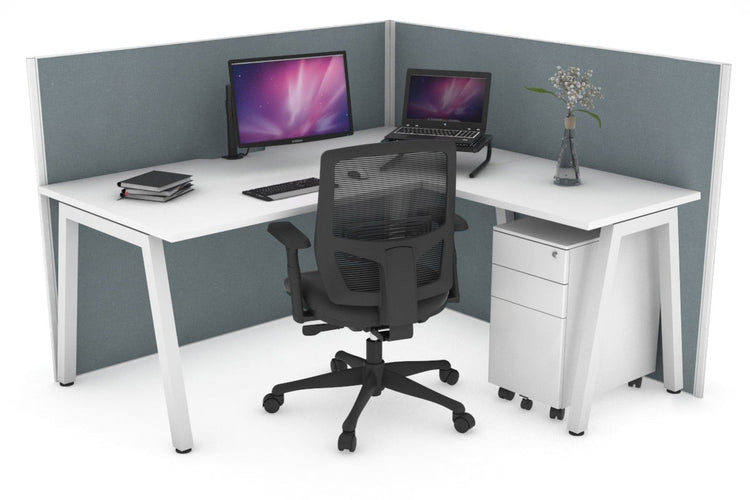 Horizon Quadro A Leg L-Shaped Corner Office Desk [1600L x 1550W with Cable Scallop] Jasonl white leg white cool grey (1200H x 1600W x 1600W)