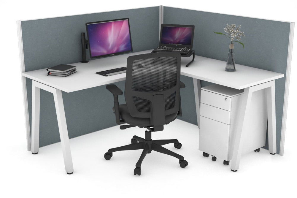 Horizon Quadro A Legs L-Shaped Corner Office Desk [1600L x 1700W]-white leg white cool grey (1200H x 1600W x 1800W)