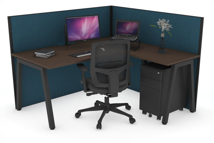 Horizon Quadro A Leg L-Shaped Corner Office Desk [1600L x 1800W with Cable Scallop] Jasonl black leg wenge deep blue (1200H x 1600W x 1800W)