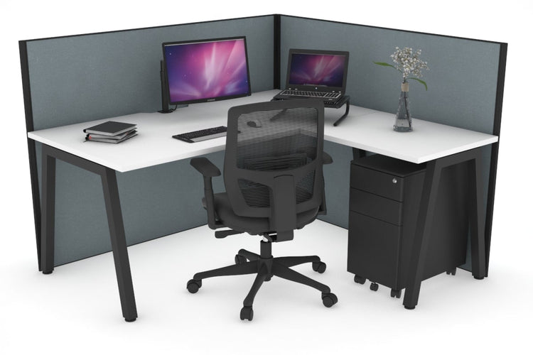 Horizon Quadro A Leg L-Shaped Corner Office Desk [1600L x 1800W with Cable Scallop] Jasonl black leg white cool grey (1200H x 1600W x 1800W)