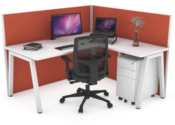 Horizon Quadro A Leg L-Shaped Corner Office Desk [1600L x 1800W with Cable Scallop] Jasonl white leg white orange squash (1200H x 1600W x 1800W)