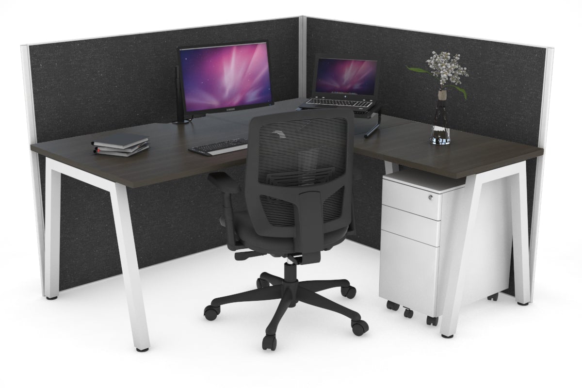 Horizon Quadro A Leg L-Shaped Corner Office Desk [1600L x 1800W with Cable Scallop] Jasonl white leg dark oak moody charcoal (1200H x 1600W x 1800W)