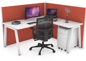 Horizon Quadro A Leg L-Shaped Corner Office Desk [1800L x 1550W with Cable Scallop] Jasonl white leg white orange squash (1200H x 1800W x 1600W)