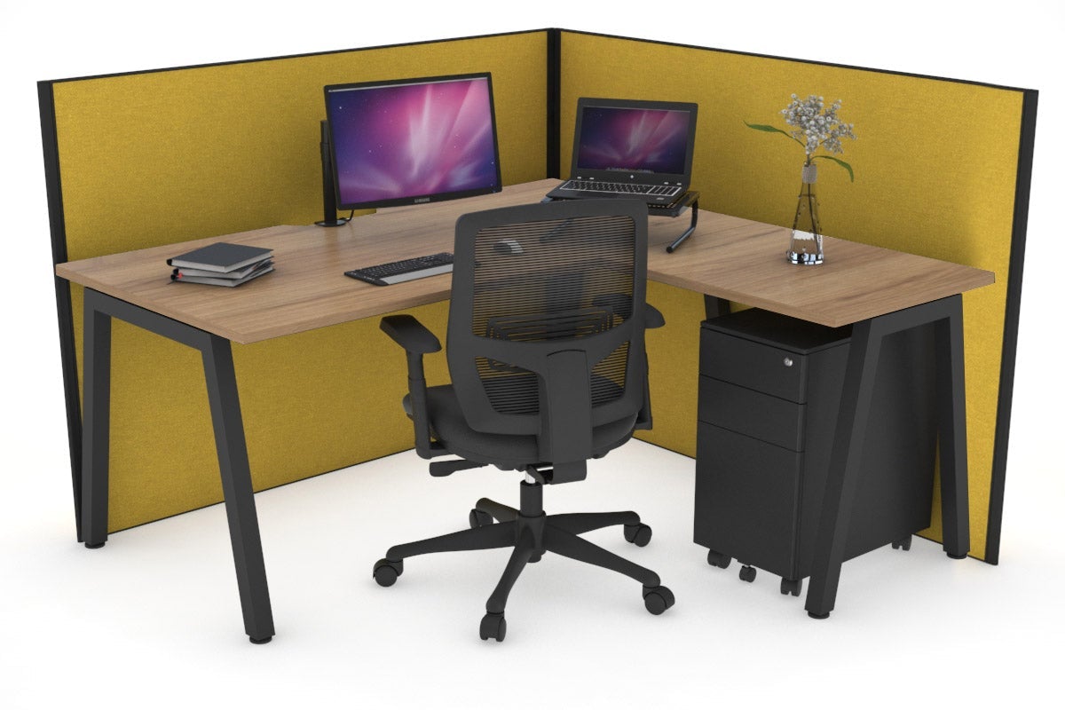 Horizon Quadro A Leg L-Shaped Corner Office Desk [1800L x 1550W with Cable Scallop] Jasonl black leg salvage oak mustard yellow (1200H x 1800W x 1600W)