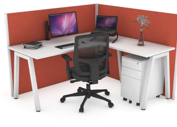 Horizon Quadro A Leg L-Shaped Corner Office Desk [1800L x 1700W] Jasonl white leg white orange squash (1200H x 1800W x 1800W)