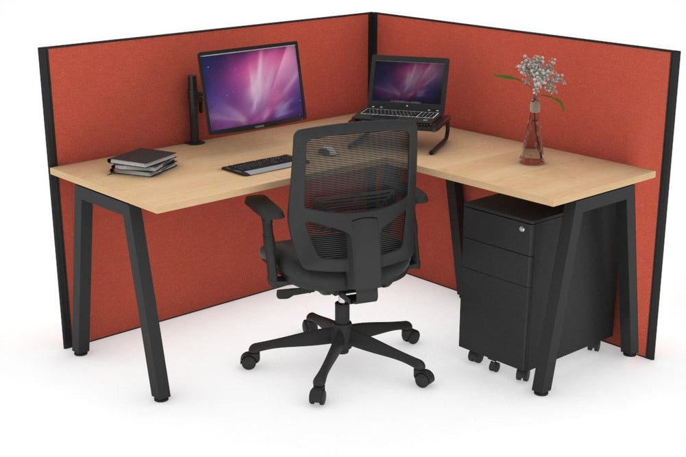Horizon Quadro A Legs L-Shaped Corner Office Desk [1800L x 1700W]-black leg maple orange squash (1200H x 1800W x 1800W)