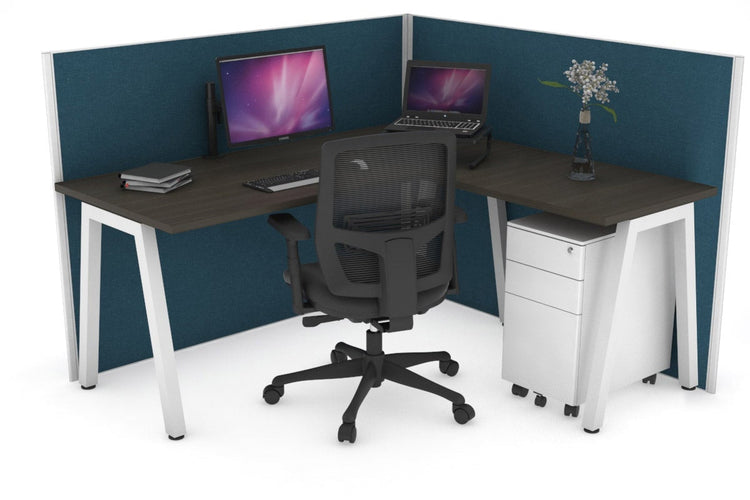 Horizon Quadro A Leg L-Shaped Corner Office Desk [1800L x 1700W] Jasonl white leg dark oak deep blue (1200H x 1800W x 1800W)