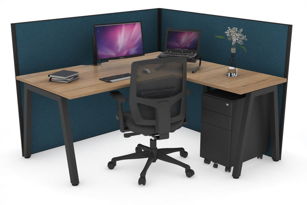 Horizon Quadro A Legs L-Shaped Corner Office Desk [1800L x 1800W with Cable Scallop]-black leg salvage oak deep blue (1200H x 1800W x 1800W)