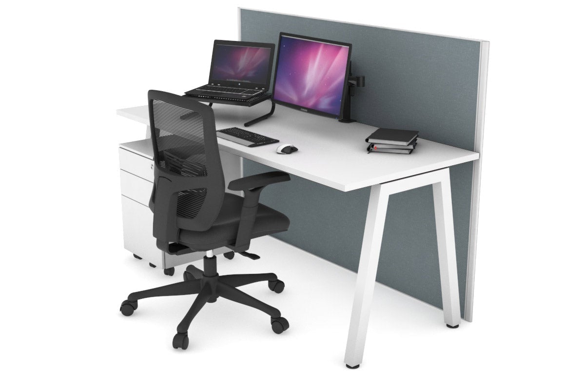 Horizon Quadro A Leg Office Desk [1200L x 700W] Jasonl white leg white cool grey (1200H x 1200W)