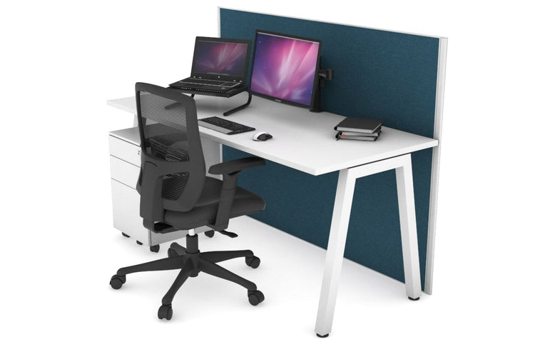 Horizon Quadro A Leg Office Desk [1200L x 700W] Jasonl white leg white deep blue (1200H x 1200W)