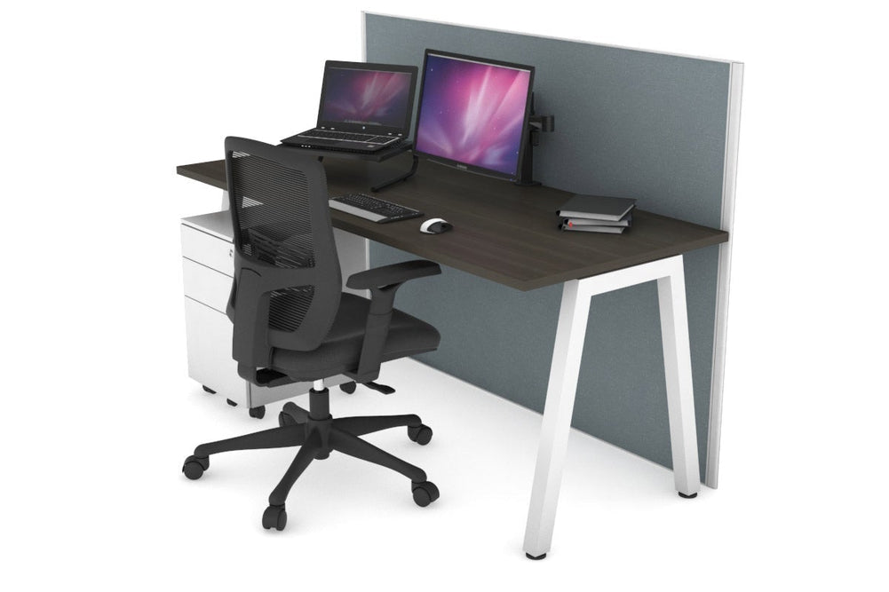 Horizon Quadro A Legs Office Desk [1200L x 700W]-white leg dark oak cool grey (1200H x 1200W)